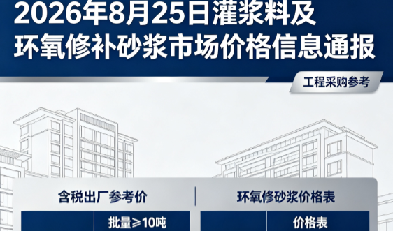 番禺2026年8月25日灌浆料及环氧修补砂浆市场价格信息通报